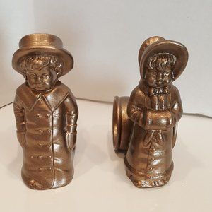 Vintage Little Boy & Girl napkin holders in Bronze